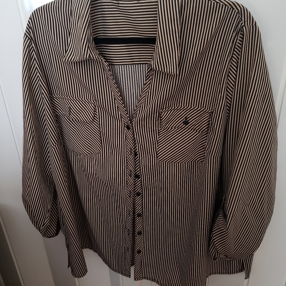Striped front button down top